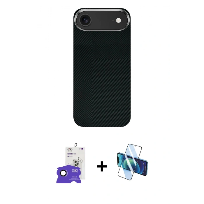 MARSİLYAN™- iPhone 17 Air Kılıf Kozmos Klasik Prime - Siyah 3D Antistatik Seramik Nano Ekran Koruyucu + Bilvis Titan Kamera Lens - SH