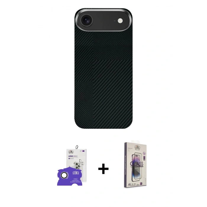 MARSİLYAN™- iPhone 17 Air Kılıf Kozmos Klasik Prime - Siyah Bilvis 3D Cam Ekran Koruyucu + Bilvis Titan Kamera Lens - GD