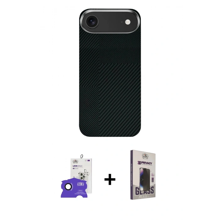 MARSİLYAN™- iPhone 17 Air Kılıf Kozmos Klasik Prime - Siyah Bilvis Hayalet Cam Ekran Koruyucu + Bilvis Titan Kamera Lens - SH