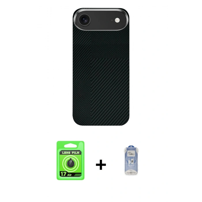 MARSİLYAN™- iPhone 17 Air Kılıf Kozmos Klasik Prime - Siyah Joko Magic 5D Cam + Raze Metal Kamera Lens - SH