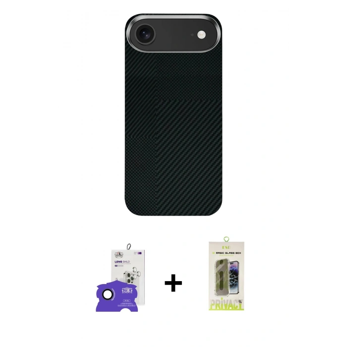 MARSİLYAN™- iPhone 17 Air Kılıf Kozmos Klasik Prime - Siyah Joko Magic 5D Hayalet Cam + Bilvis Titan Kamera Lens - SH