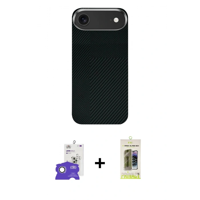 MARSİLYAN™- iPhone 17 Air Kılıf Kozmos Klasik Prime - Siyah Joko Magic 5D Hayalet Cam + Bilvis Titan Kamera Lens - GS