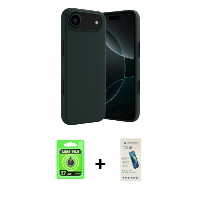 MARSİLYAN™- iPhone 17 Air Kılıf Kozmos Yansıma Özel Seri - Şeffaf Pasifik Cam Ekran Koruyucu + Raze Metal Kamera Lens - GD