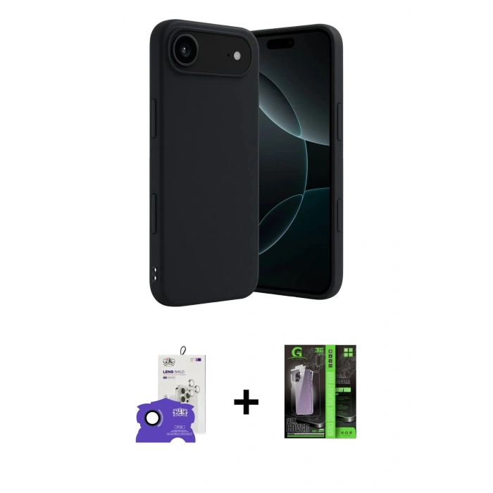 MARSİLYAN™- iPhone 17 Air Kılıf Kozmos Yansıma Özel Seri - Siyah 360 Mat Full Body Arka Koruyucu + Bilvis Titan Kamera Lens - LT