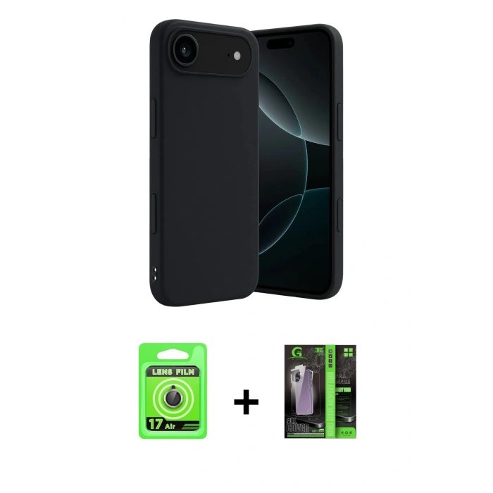 MARSİLYAN™- iPhone 17 Air Kılıf Kozmos Yansıma Özel Seri - Siyah 360 Mat Full Body Arka Koruyucu + Raze Metal Kamera Lens - GD