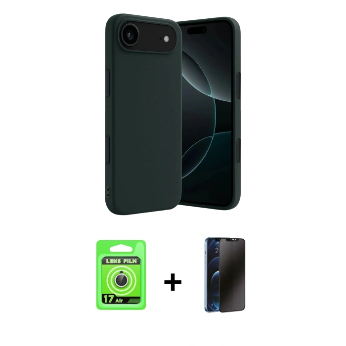 MARSİLYAN™- iPhone 17 Air Kılıf Kozmos Yansıma Özel Seri - Siyah 3D Antistatik Hayalet Cam Ekran Koruyucu + Raze Metal Kamera Lens - GS