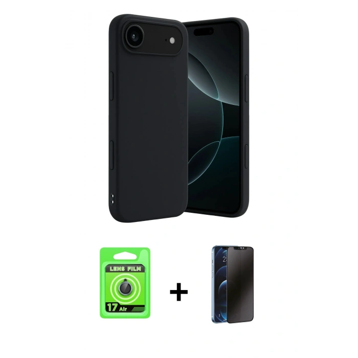 MARSİLYAN™- iPhone 17 Air Kılıf Kozmos Yansıma Özel Seri - Siyah 3D Antistatik Hayalet Cam Ekran Koruyucu + Raze Metal Kamera Lens - MI