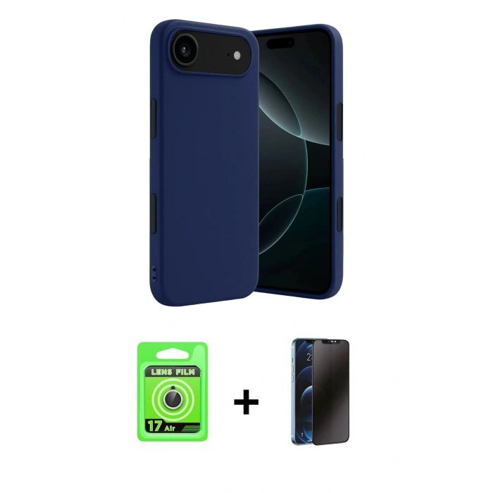 MARSİLYAN™- iPhone 17 Air Kılıf Kozmos Yansıma Özel Seri - Siyah 3D Antistatik Hayalet Cam Ekran Koruyucu + Raze Metal Kamera Lens - GS