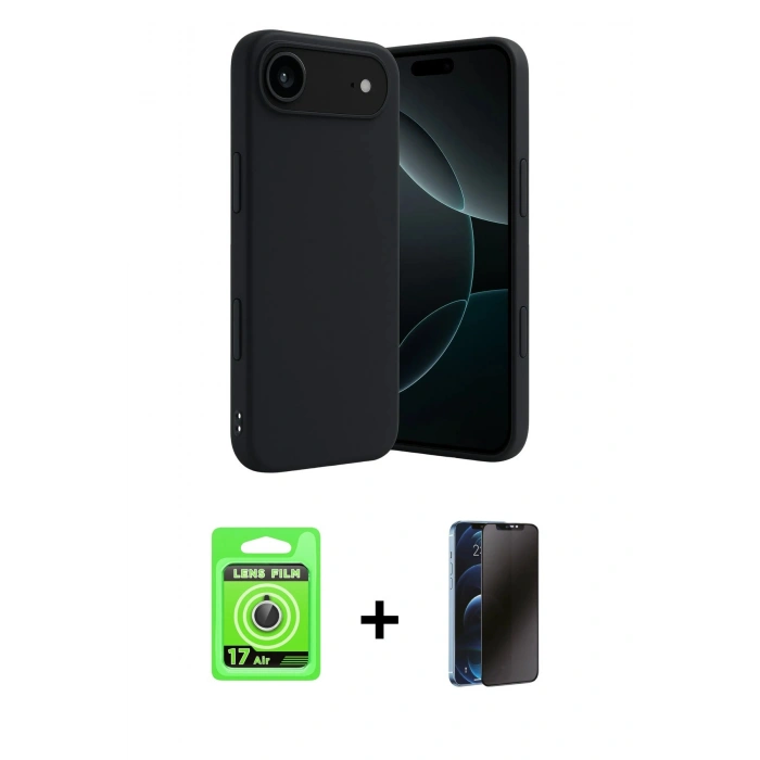 MARSİLYAN™- iPhone 17 Air Kılıf Kozmos Yansıma Özel Seri - Siyah 3D Antistatik Hayalet Cam Ekran Koruyucu + Raze Metal Kamera Lens - GS
