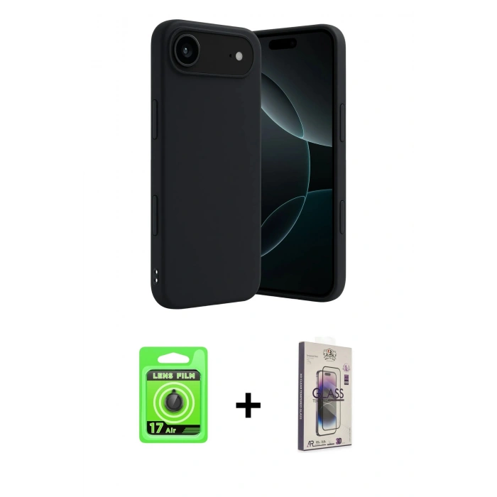 MARSİLYAN™- iPhone 17 Air Kılıf Kozmos Yansıma Özel Seri - Siyah Bilvis 3D Cam Ekran Koruyucu + Raze Metal Kamera Lens - SH