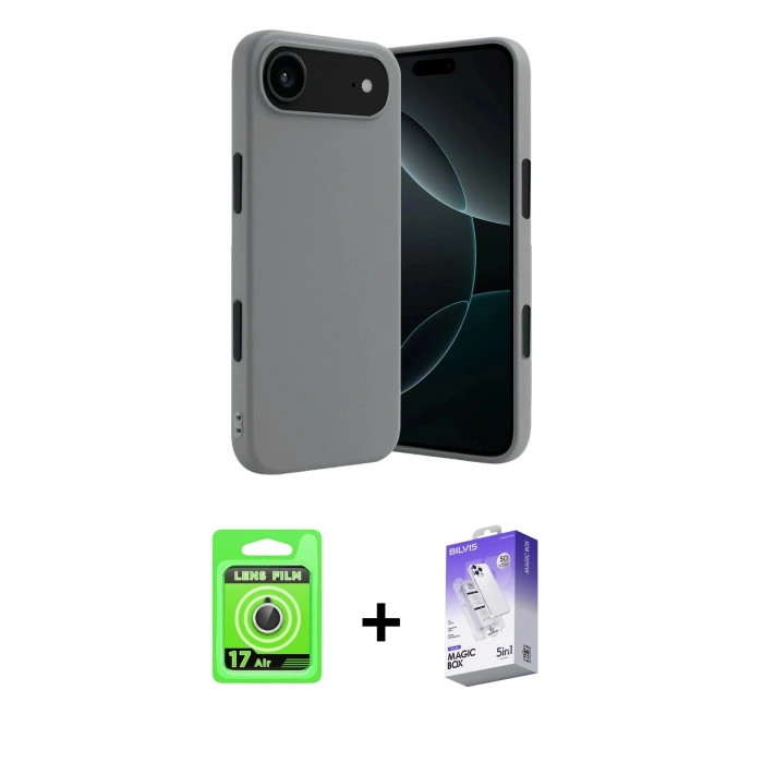 MARSİLYAN™- iPhone 17 Air Kılıf Kozmos Yansıma Özel Seri - Siyah Bilvis 5in1 3D Magic Cam Ekran Koruyucu + Raze Metal Kamera Lens - GS