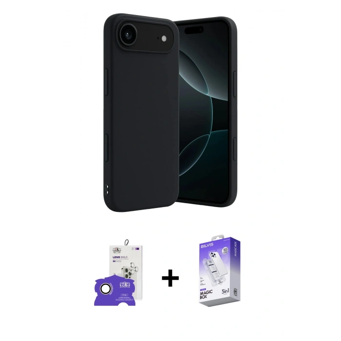 MARSİLYAN™- iPhone 17 Air Kılıf Kozmos Yansıma Özel Seri - Siyah Bilvis 5in1 3D Magic Cam Ekran Koruyucu + Gold Bilvis Titan Kamera Lens