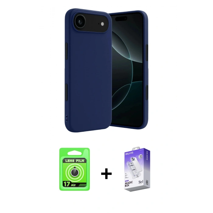 MARSİLYAN™- iPhone 17 Air Kılıf Kozmos Yansıma Özel Seri - Siyah Bilvis 5in1 3D Magic Cam Ekran Koruyucu + Raze Metal Kamera Lens - GS