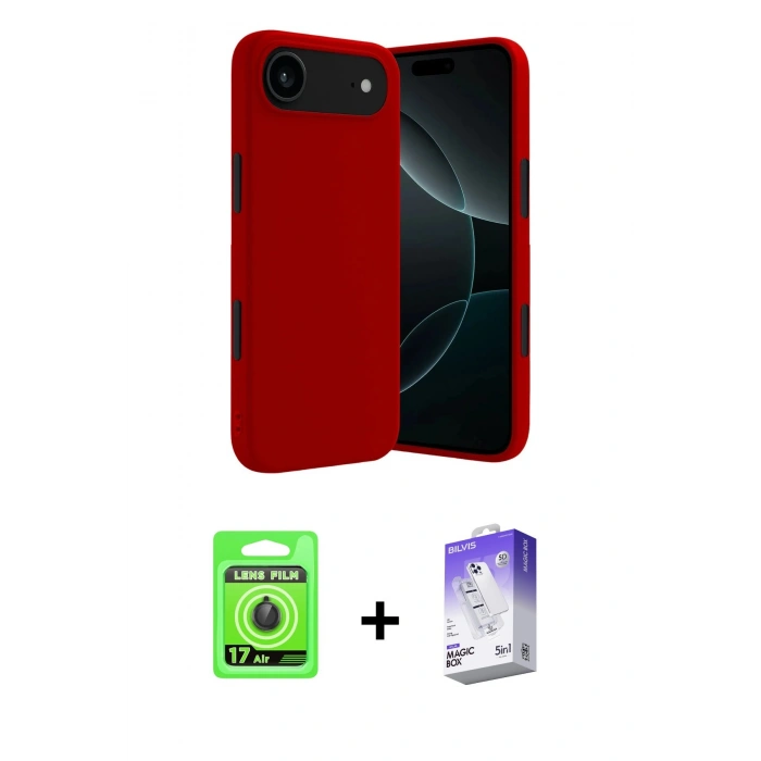 MARSİLYAN™- iPhone 17 Air Kılıf Kozmos Yansıma Özel Seri - Siyah Bilvis 5in1 3D Magic Cam Ekran Koruyucu + Raze Metal Kamera Lens - SH