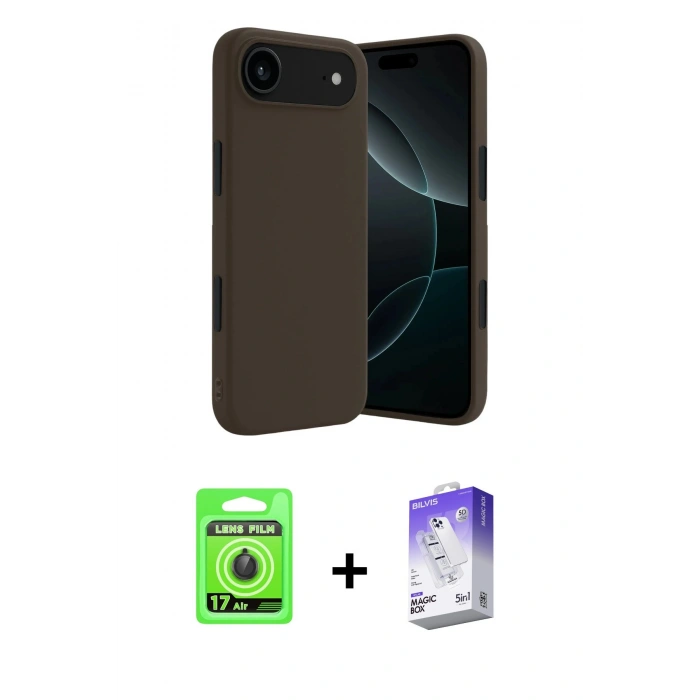 MARSİLYAN™- iPhone 17 Air Kılıf Kozmos Yansıma Özel Seri - Siyah Bilvis 5in1 3D Magic Cam Ekran Koruyucu + Siyah Raze Metal Kamera Lens