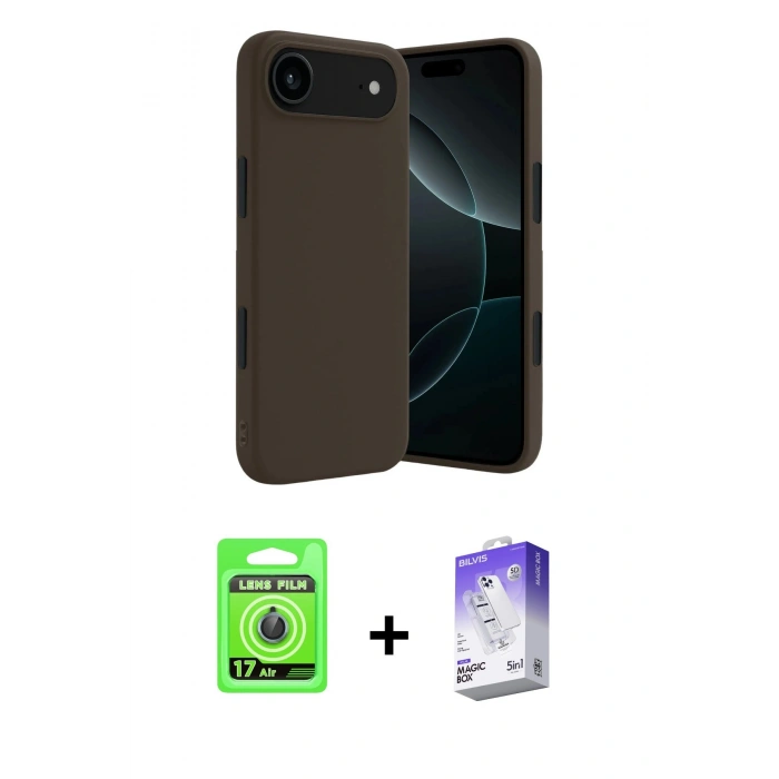 MARSİLYAN™- iPhone 17 Air Kılıf Kozmos Yansıma Özel Seri - Siyah Bilvis 5in1 3D Magic Cam Ekran Koruyucu + Raze Metal Kamera Lens - MI