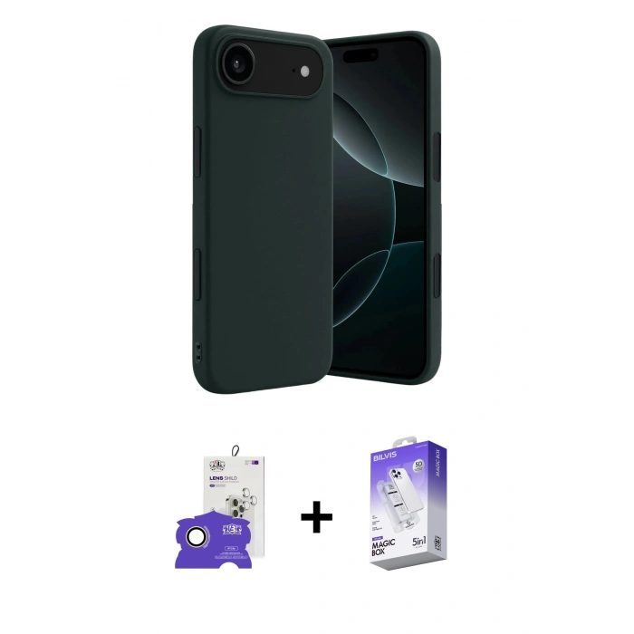 MARSİLYAN™- iPhone 17 Air Kılıf Kozmos Yansıma Özel Seri - Siyah Bilvis 5in1 3D Magic Cam Ekran Koruyucu + Gold Bilvis Titan Kamera Lens