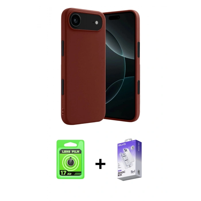 MARSİLYAN™- iPhone 17 Air Kılıf Kozmos Yansıma Özel Seri - Siyah Bilvis 5in1 3D Magic Cam Ekran Koruyucu + Raze Metal Kamera Lens - GD