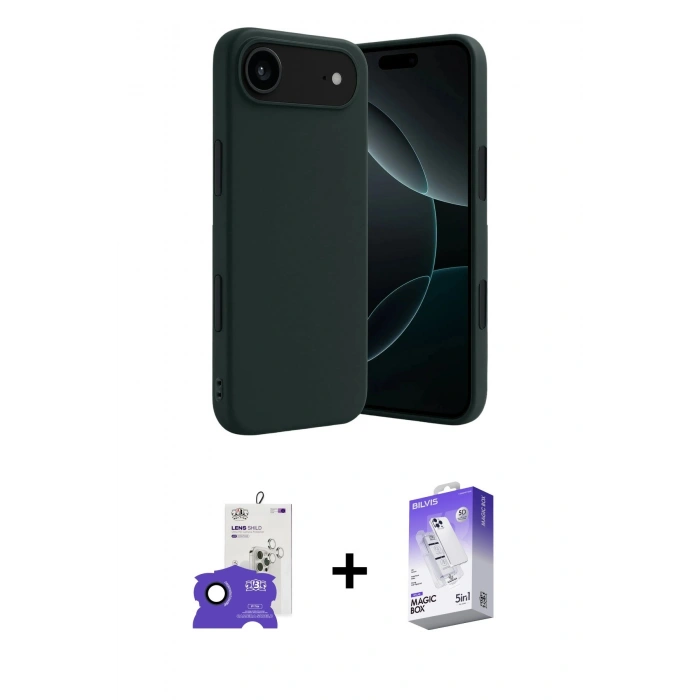 MARSİLYAN™- iPhone 17 Air Kılıf Kozmos Yansıma Özel Seri - Siyah Bilvis 5in1 3D Magic Cam Ekran Koruyucu + Bilvis Titan Kamera Lens - LT