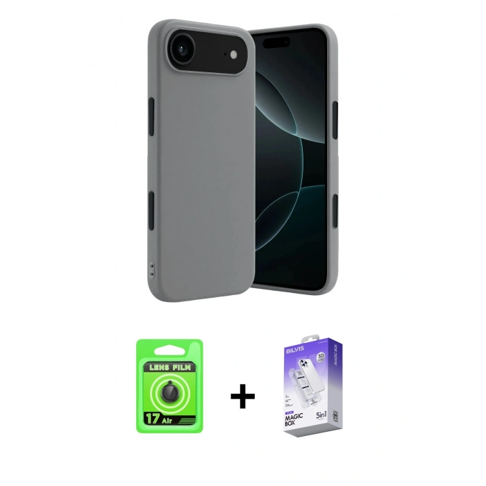 MARSİLYAN™- iPhone 17 Air Kılıf Kozmos Yansıma Özel Seri - Siyah Bilvis 5in1 3D Magic Cam Ekran Koruyucu + Raze Metal Kamera Lens - SH