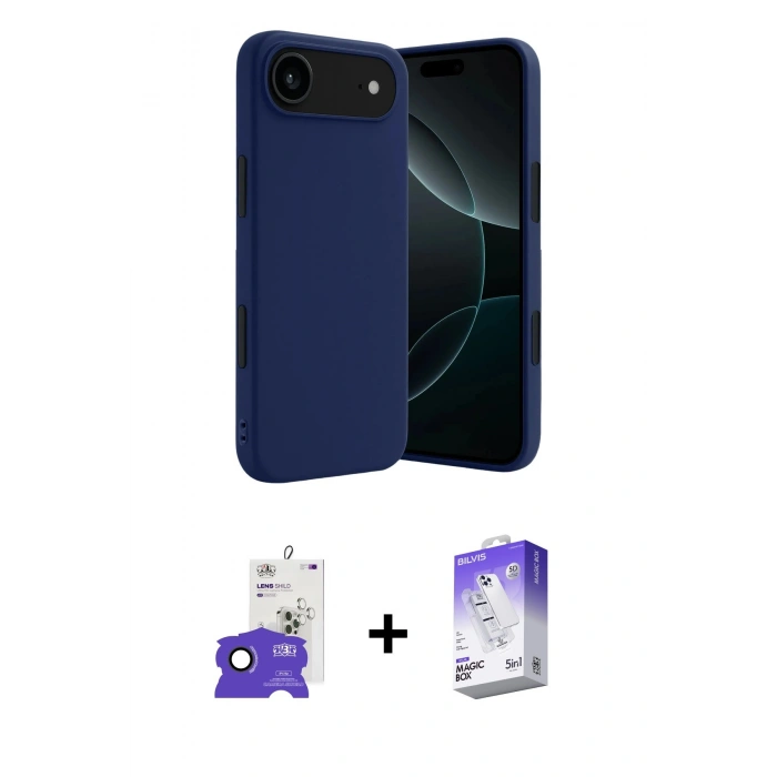 MARSİLYAN™- iPhone 17 Air Kılıf Kozmos Yansıma Özel Seri - Siyah Bilvis 5in1 3D Magic Cam Ekran Koruyucu + Siyah Bilvis Titan Kamera Lens