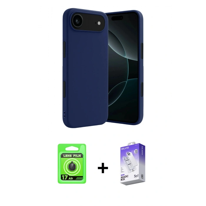 MARSİLYAN™- iPhone 17 Air Kılıf Kozmos Yansıma Özel Seri - Siyah Bilvis 5in1 3D Magic Cam Ekran Koruyucu + Raze Metal Kamera Lens - SH