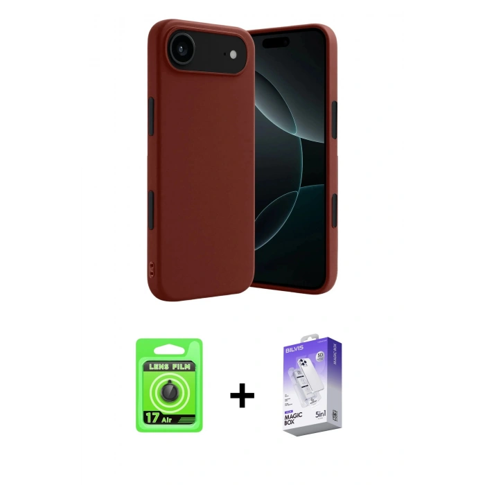 MARSİLYAN™- iPhone 17 Air Kılıf Kozmos Yansıma Özel Seri - Siyah Bilvis 5in1 3D Magic Cam Ekran Koruyucu + Raze Metal Kamera Lens - SH