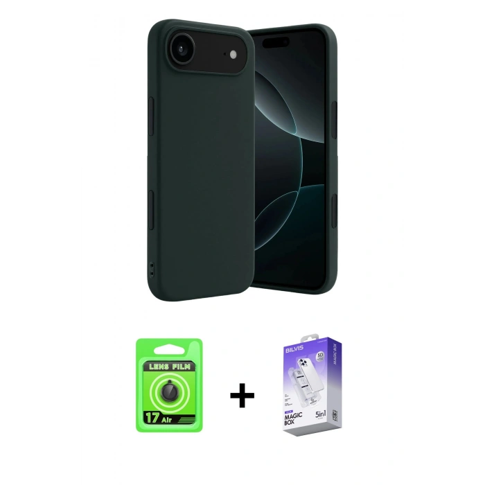 MARSİLYAN™- iPhone 17 Air Kılıf Kozmos Yansıma Özel Seri - Siyah Bilvis 5in1 3D Magic Cam Ekran Koruyucu + Raze Metal Kamera Lens - SH