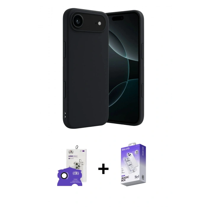 MARSİLYAN™- iPhone 17 Air Kılıf Kozmos Yansıma Özel Seri - Siyah Bilvis 5in1 3D Magic Cam Ekran Koruyucu + Siyah Bilvis Titan Kamera Lens