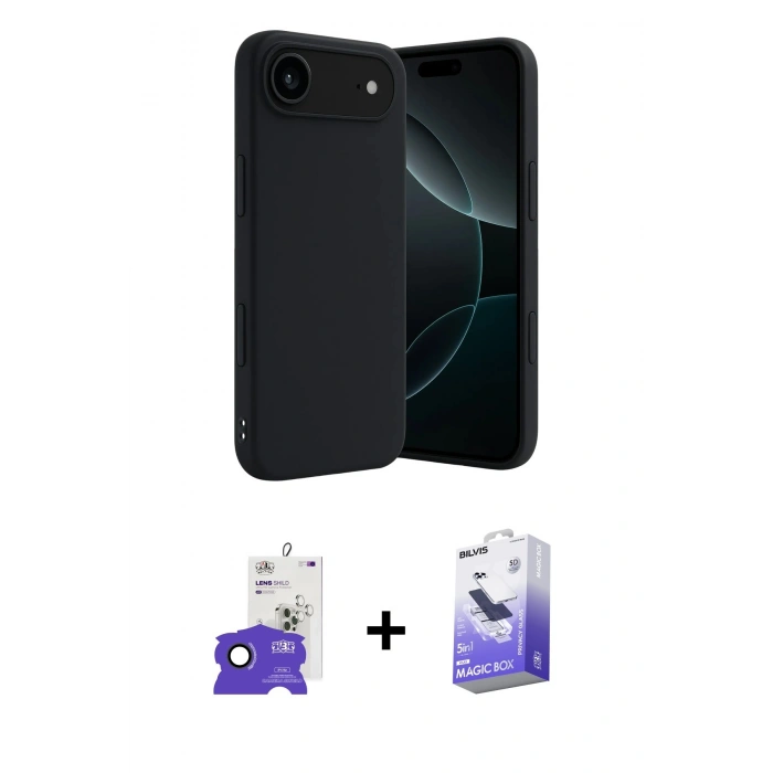 MARSİLYAN™- iPhone 17 Air Kılıf Kozmos Yansıma Özel Seri - Siyah Bilvis 5in1 5D Magic Hayalet Cam Ekran Koruyucu + Bilvis Titan Kamera Lens - SH