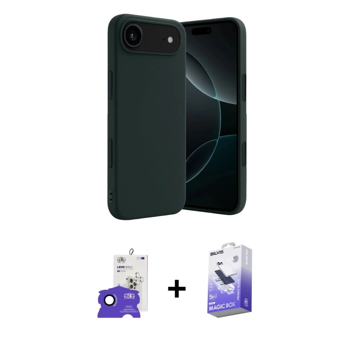 MARSİLYAN™- iPhone 17 Air Kılıf Kozmos Yansıma Özel Seri - Siyah Bilvis 5in1 5D Magic Hayalet Cam Ekran Koruyucu + Lacivert Bilvis Titan Kamera Lens