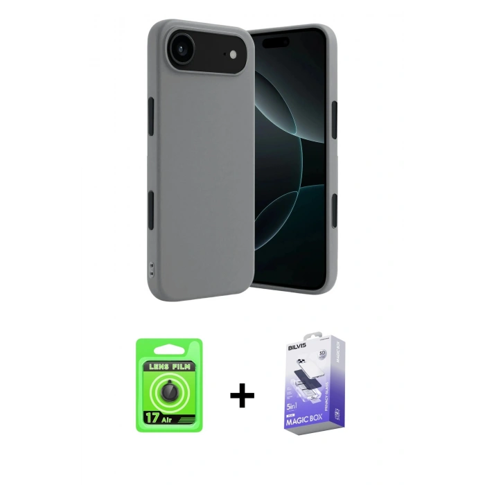 MARSİLYAN™- iPhone 17 Air Kılıf Kozmos Yansıma Özel Seri - Siyah Bilvis 5in1 5D Magic Hayalet Cam Ekran Koruyucu + Raze Metal Kamera Lens - SH