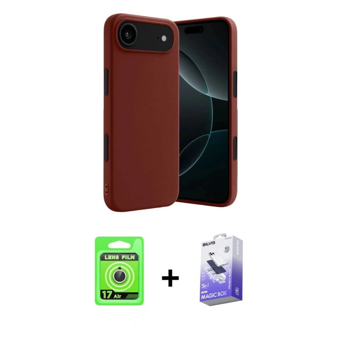 MARSİLYAN™- iPhone 17 Air Kılıf Kozmos Yansıma Özel Seri - Siyah Bilvis 5in1 5D Magic Hayalet Cam Ekran Koruyucu + Gümüş Raze Metal Kamera Lens