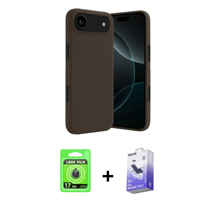 MARSİLYAN™- iPhone 17 Air Kılıf Kozmos Yansıma Özel Seri - Siyah Bilvis 5in1 5D Magic Hayalet Cam Ekran Koruyucu + Raze Metal Kamera Lens - MI
