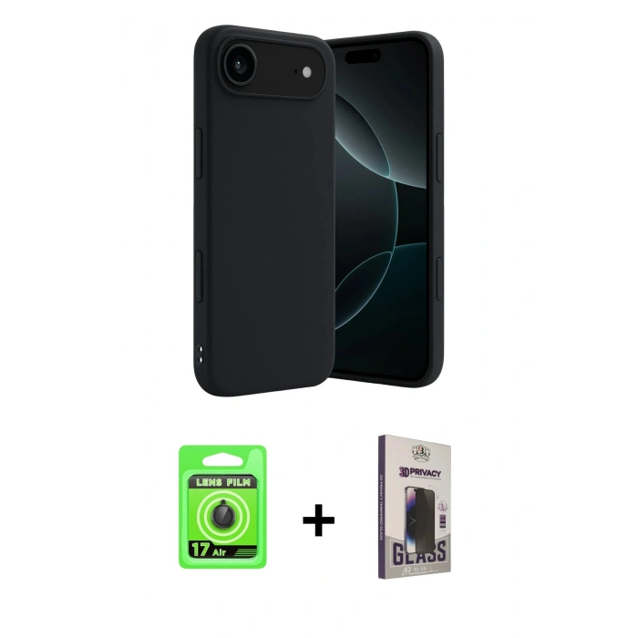 MARSİLYAN™- iPhone 17 Air Kılıf Kozmos Yansıma Özel Seri - Siyah Bilvis Hayalet Cam Ekran Koruyucu + Raze Metal Kamera Lens - SH
