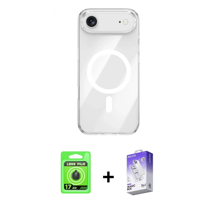 MARSİLYAN™- iPhone 17 Air Kılıf Kutup Klasik Serisi - Siyah Bilvis 5in1 3D Magic Cam Ekran Koruyucu + Raze Metal Kamera Lens - SH