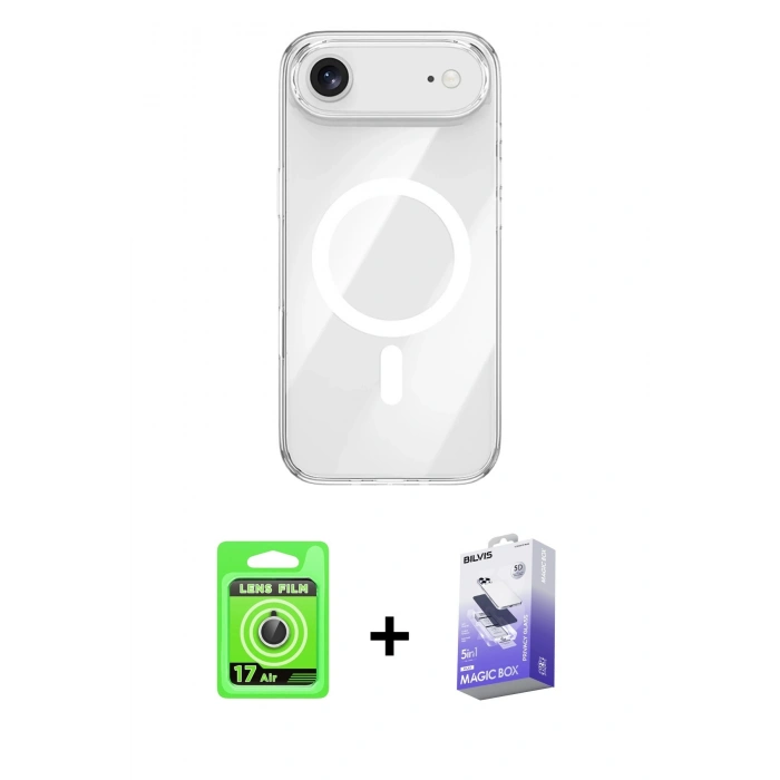 MARSİLYAN™- iPhone 17 Air Kılıf Kutup Klasik Serisi - Siyah Bilvis 5in1 5D Magic Hayalet Cam Ekran Koruyucu + Raze Metal Kamera Lens - GS