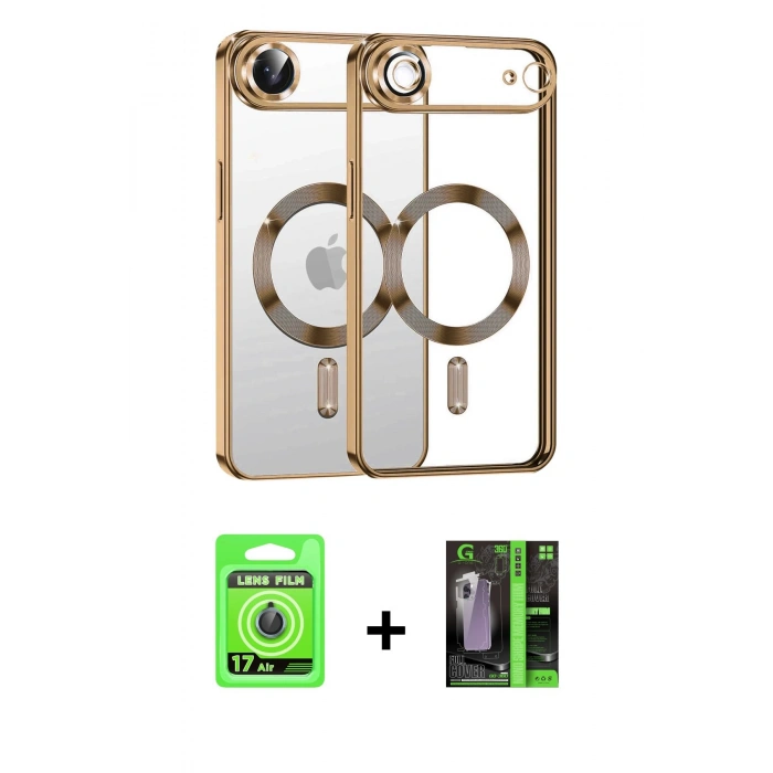 MARSİLYAN™- iPhone 17 Air Kılıf Nova Işık Özel Seri - Şeffaf 360 Full Body Arka Koruyucu + Raze Metal Kamera Lens - MI