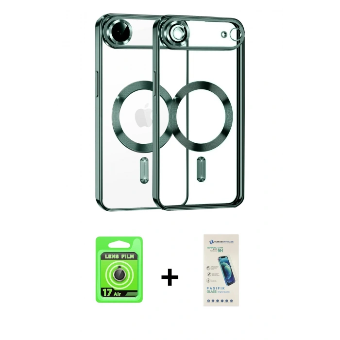 MARSİLYAN™- iPhone 17 Air Kılıf Nova Işık Özel Seri - Şeffaf Pasifik Cam Ekran Koruyucu + Raze Metal Kamera Lens - GD
