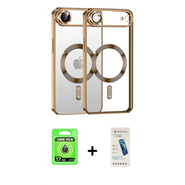 MARSİLYAN™- iPhone 17 Air Kılıf Nova Işık Özel Seri - Şeffaf Pasifik Cam Ekran Koruyucu + Raze Metal Kamera Lens - GD