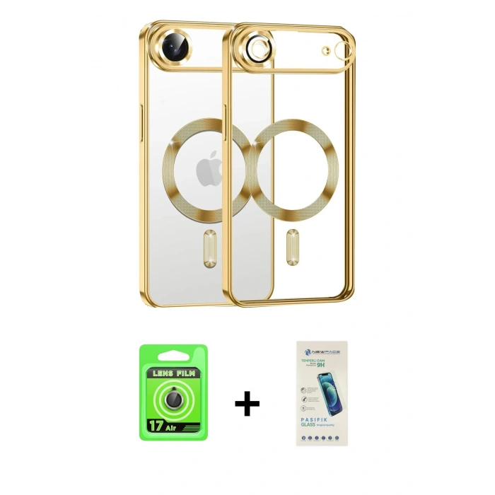 MARSİLYAN™- iPhone 17 Air Kılıf Nova Işık Özel Seri - Şeffaf Pasifik Cam Ekran Koruyucu + Raze Metal Kamera Lens - GD