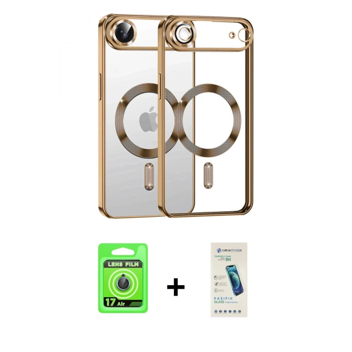 MARSİLYAN™- iPhone 17 Air Kılıf Nova Işık Özel Seri - Şeffaf Pasifik Cam Ekran Koruyucu + Raze Metal Kamera Lens - MI