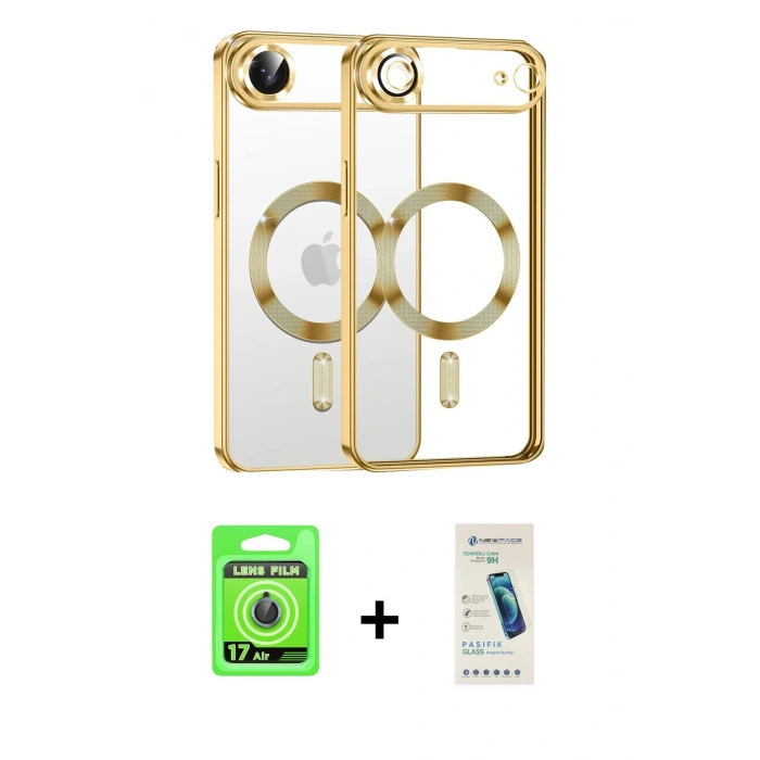 MARSİLYAN™- iPhone 17 Air Kılıf Nova Işık Özel Seri - Şeffaf Pasifik Cam Ekran Koruyucu + Raze Metal Kamera Lens - MI