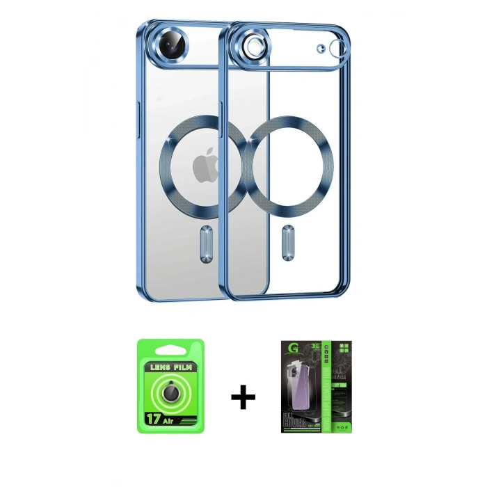 MARSİLYAN™- iPhone 17 Air Kılıf Nova Işık Özel Seri - Siyah 360 Mat Full Body Arka Koruyucu + Raze Metal Kamera Lens - GD