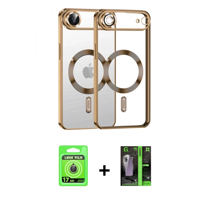 MARSİLYAN™- iPhone 17 Air Kılıf Nova Işık Özel Seri - Siyah 360 Mat Full Body Arka Koruyucu + Raze Metal Kamera Lens - GD