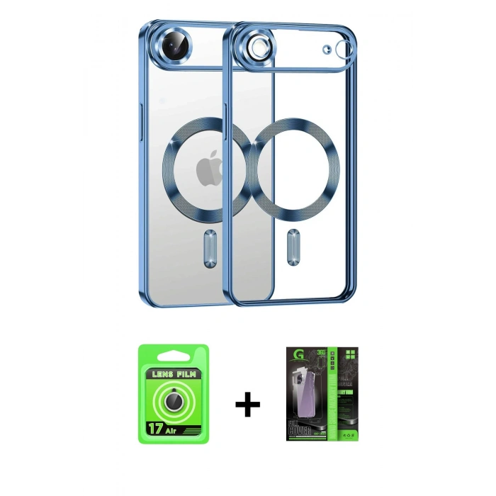 MARSİLYAN™- iPhone 17 Air Kılıf Nova Işık Özel Seri - Siyah 360 Mat Full Body Arka Koruyucu + Raze Metal Kamera Lens - GS