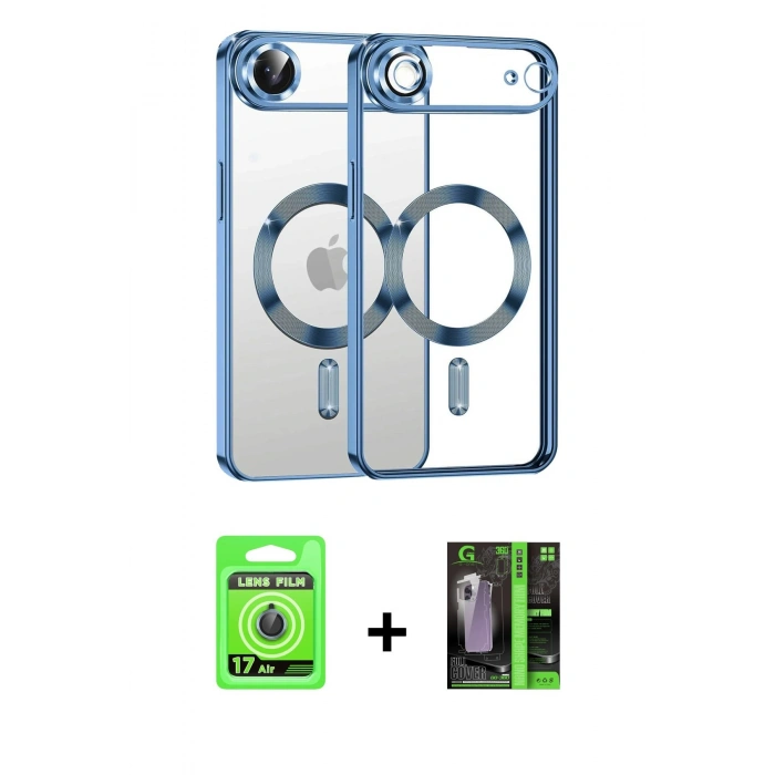 MARSİLYAN™- iPhone 17 Air Kılıf Nova Işık Özel Seri - Siyah 360 Mat Full Body Arka Koruyucu + Raze Metal Kamera Lens - MI