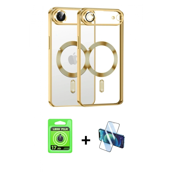 MARSİLYAN™- iPhone 17 Air Kılıf Nova Işık Özel Seri - Siyah 3D Antistatik Seramik Nano Ekran Koruyucu + Raze Metal Kamera Lens - MI