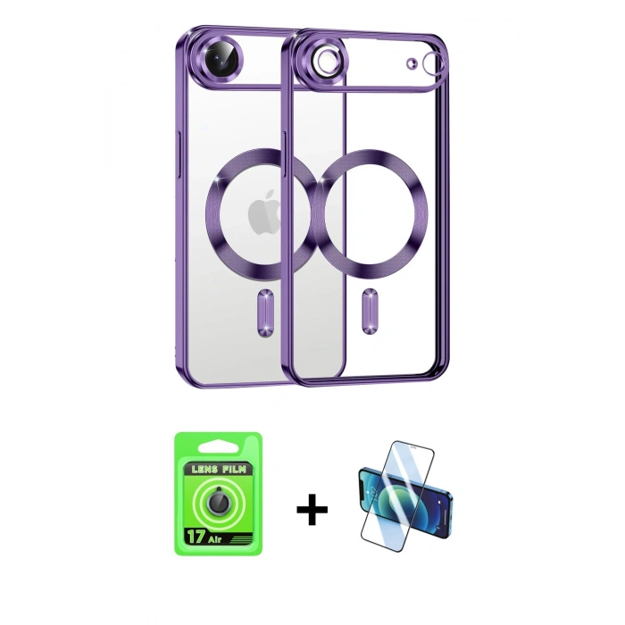 MARSİLYAN™- iPhone 17 Air Kılıf Nova Işık Özel Seri - Siyah 3D Antistatik Seramik Nano Ekran Koruyucu + Raze Metal Kamera Lens - MI