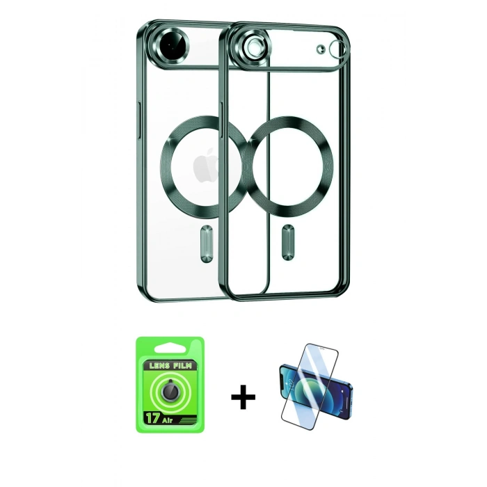 MARSİLYAN™- iPhone 17 Air Kılıf Nova Işık Özel Seri - Siyah 3D Antistatik Seramik Nano Ekran Koruyucu + Raze Metal Kamera Lens - MI